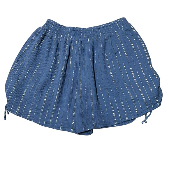 Aerie Women's Blue Metallic Stripe Drawstring Shorts Size M Medium New NWT - Picture 6 of 15